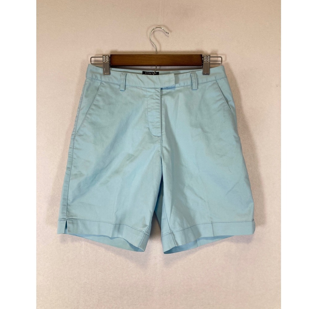 Sporty Preppy Adidas Women Size 2 Light Blue Stretch Cotton Blend Golf Shorts